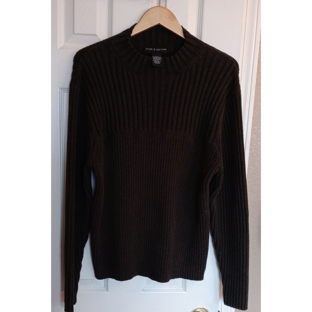 Croft & Barrow Mens Dark Green Crewneck Long Sleeve Sweater Size Large Cotton